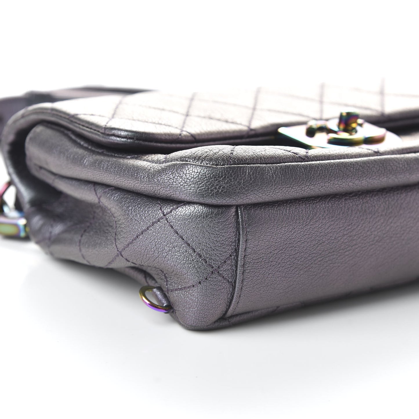 Iridescent Goatskin Quilted Small Double Carry Waist Chain Flap Purple