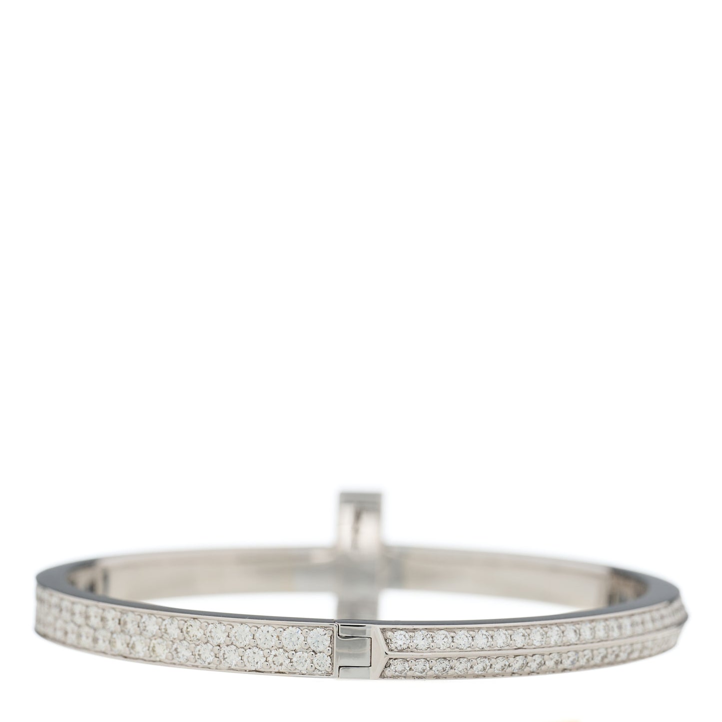 18K White Gold Diamond Wide T T1 Hinged Pave Bangle Bracelet