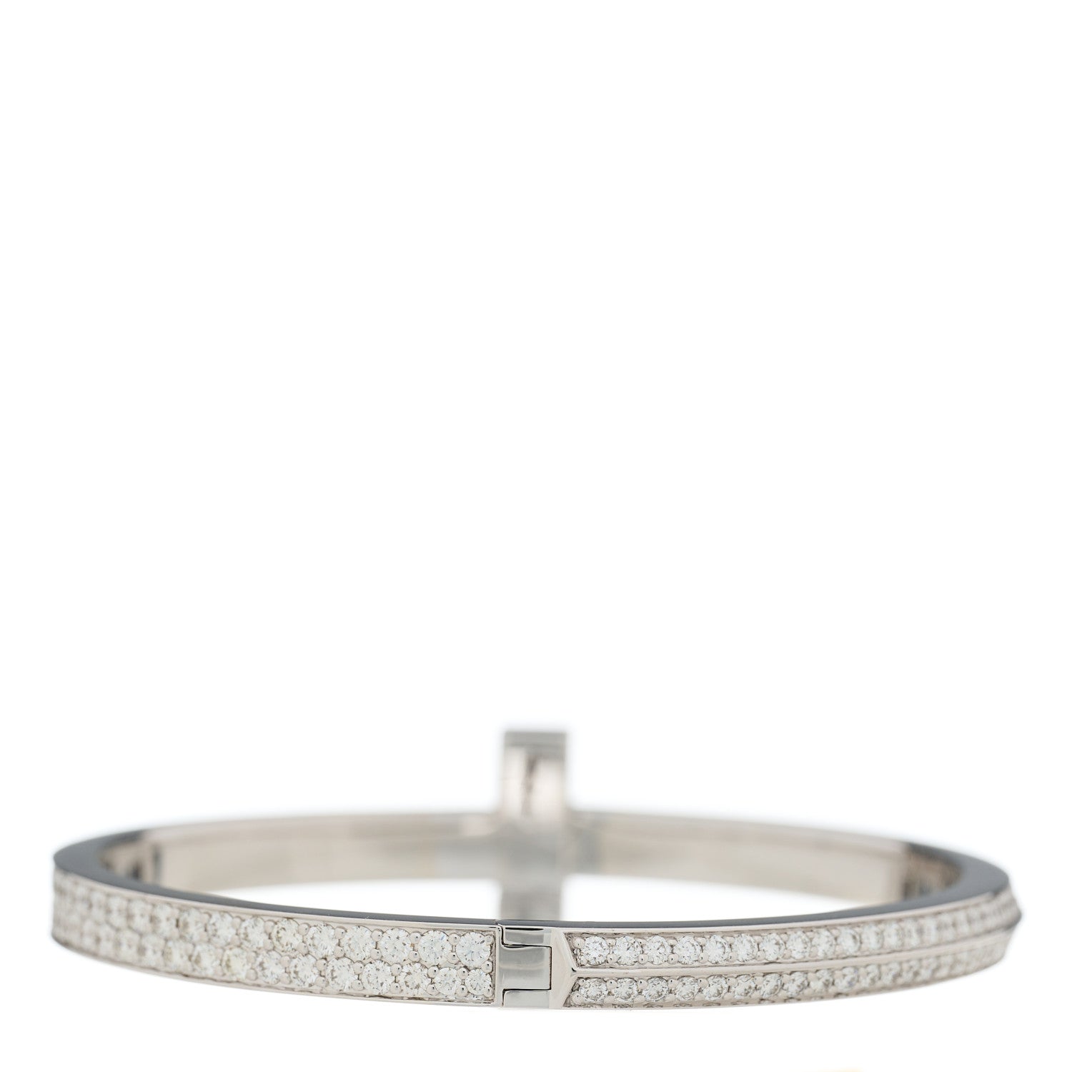 Tiffany 18K White Gold Diamond Wide T T1 Hinged Pave Bangle Bracelet 3 of 4