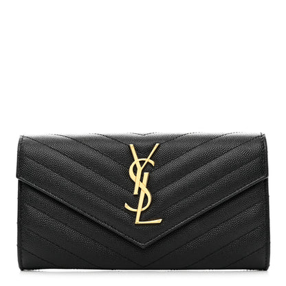 Saint Laurent Grain De Poudre Matelasse Chevron Monogram Flap Wallet Black 1 of 7