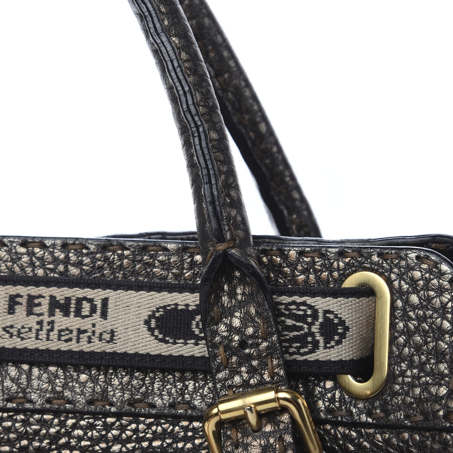 Fendi Metallic Calfskin Romano Selleria Large Villa Borghese Tote Black 12 of 13