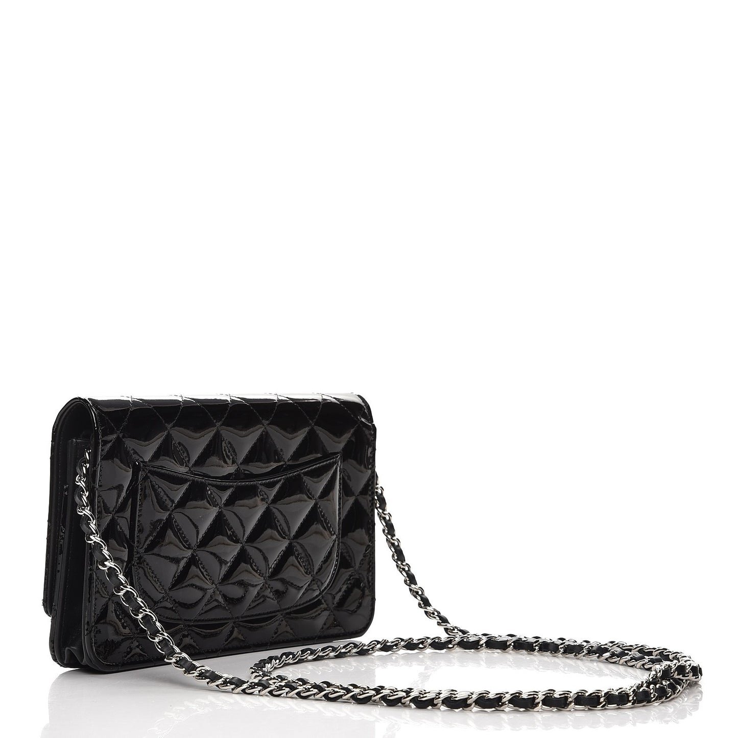 Patent Quilted Wallet On Chain WOC Black