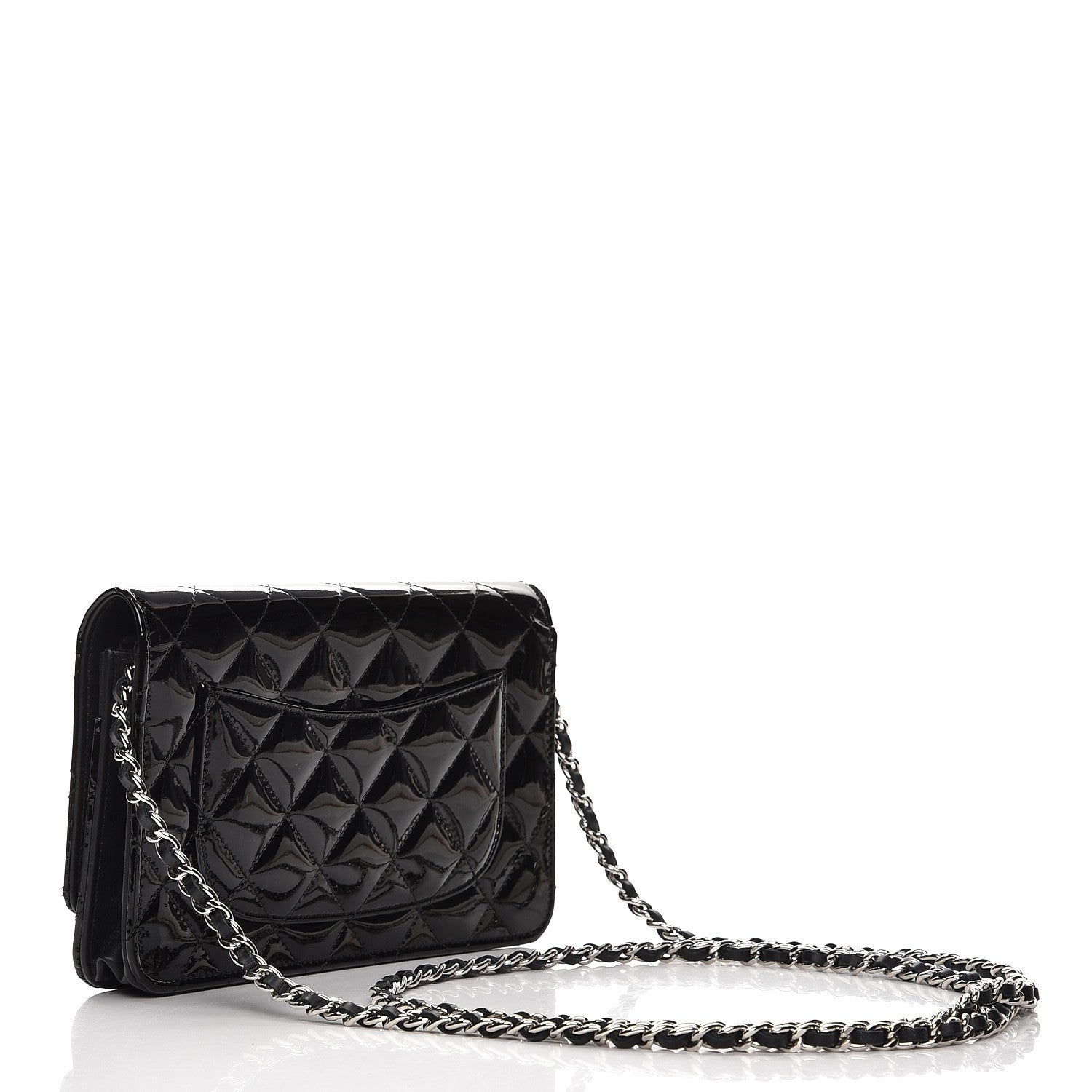 Chanel Patent Quilted Wallet On Chain WOC Black 3 of 9