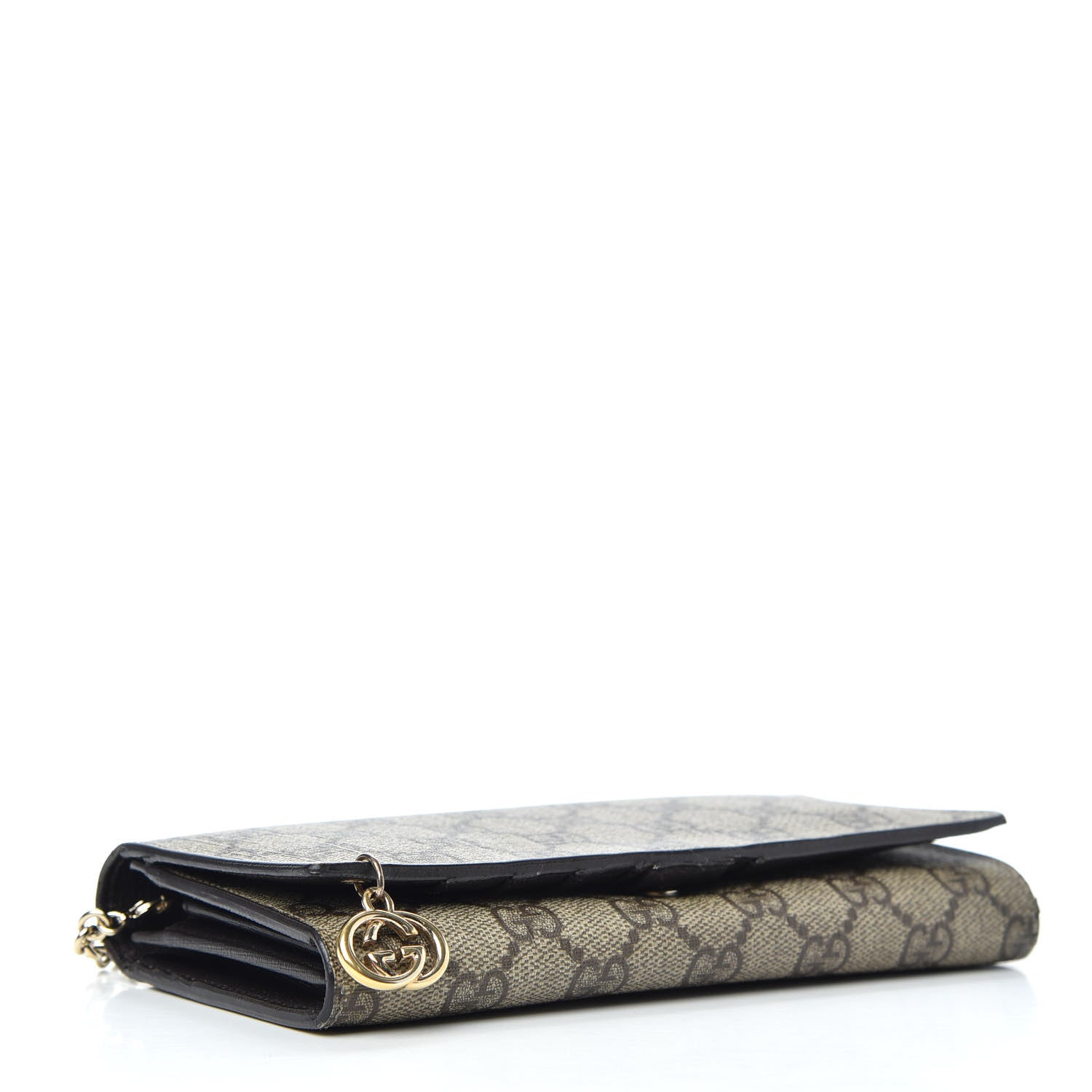 Gucci GG Supreme Monogram GG Pierce Chain Clutch Wallet Beige Ebony Black 4 of 7