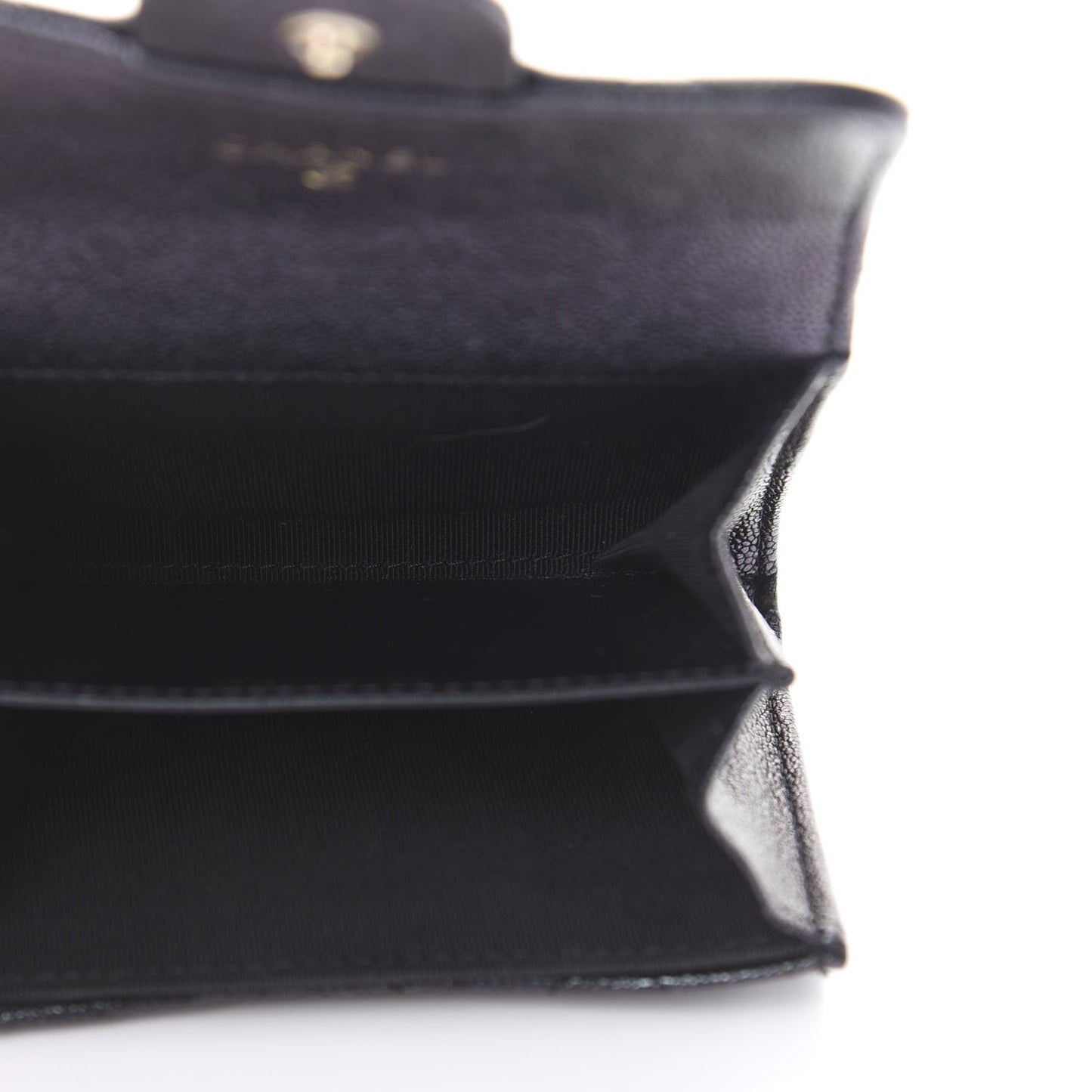 Iridescent Caviar Quilted Flap Card Holder Wallet Black