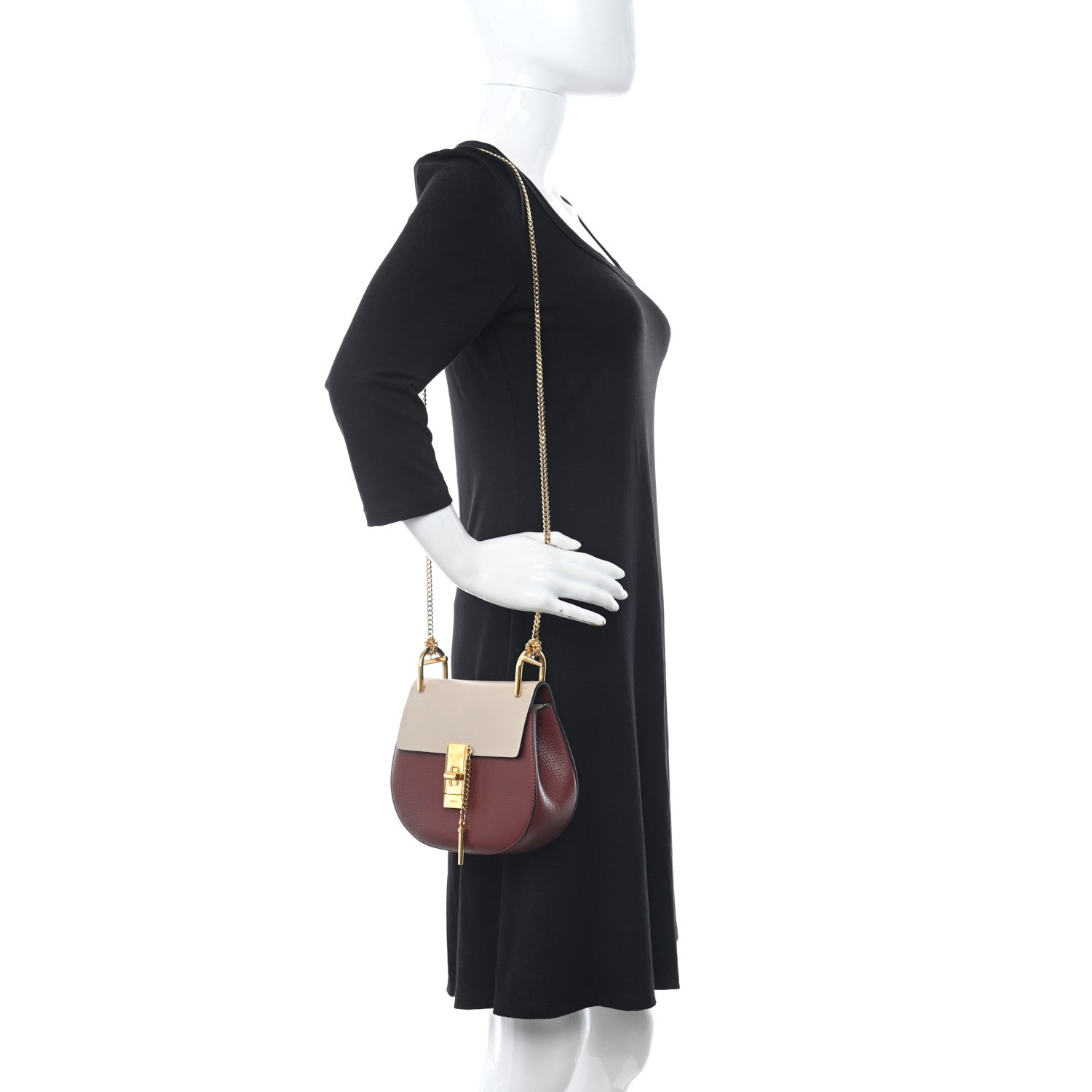 Chloe Grained Calfskin Lambskin Mini Bi-Color Drew Shoulder Bag Beige Brown 2 of 9