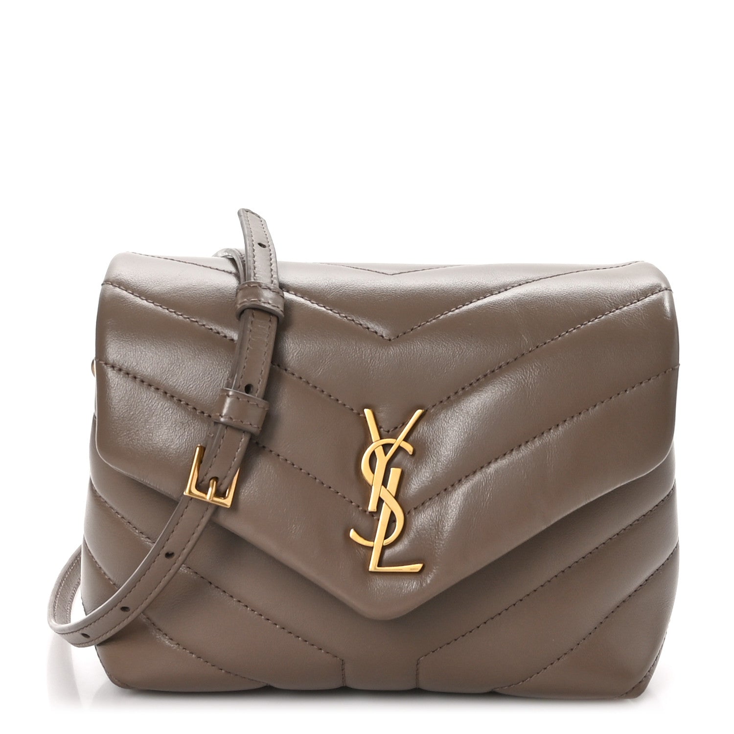 Saint Laurent Calfskin Y Quilted Monogram Toy Loulou Crossbody Bag Taupe 1 of 12