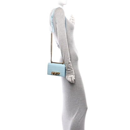 Alexander McQueen Calfskin Crocodile Embossed Knuckle Shoulder Bag Pale Blue 2 of 13