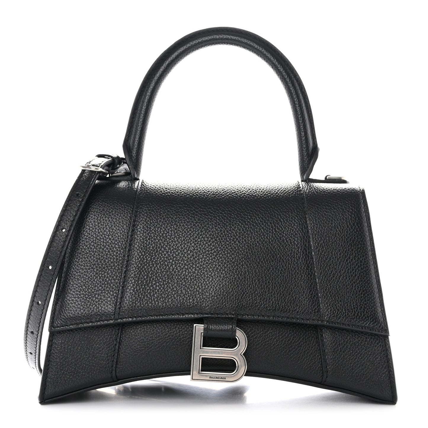 Grained Calfskin Small Hourglass Top Handle Bag Black