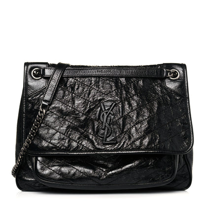 Saint Laurent Crinkled Calfskin Matelasse Monogram Large Niki Chain Satchel Black 1 of 12