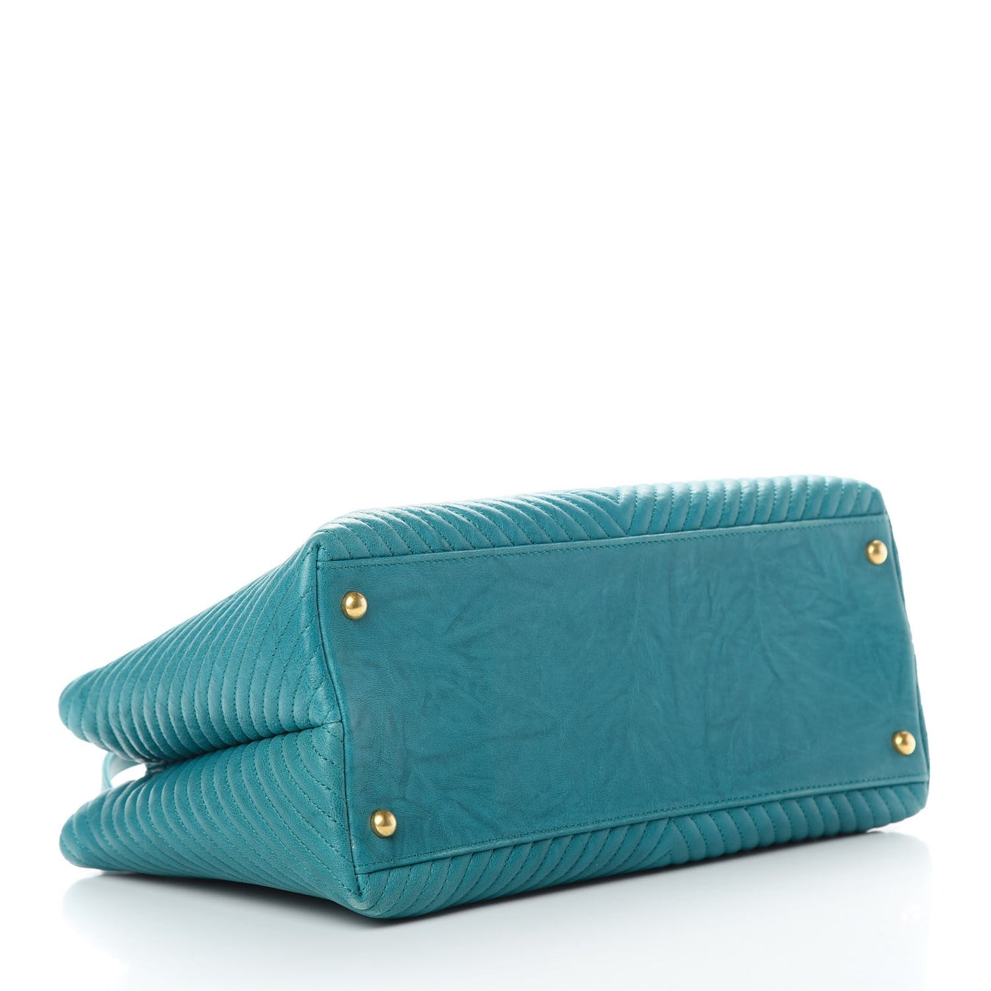 Wrinkled Lambskin Chevron Quilted Surpique Tote Green