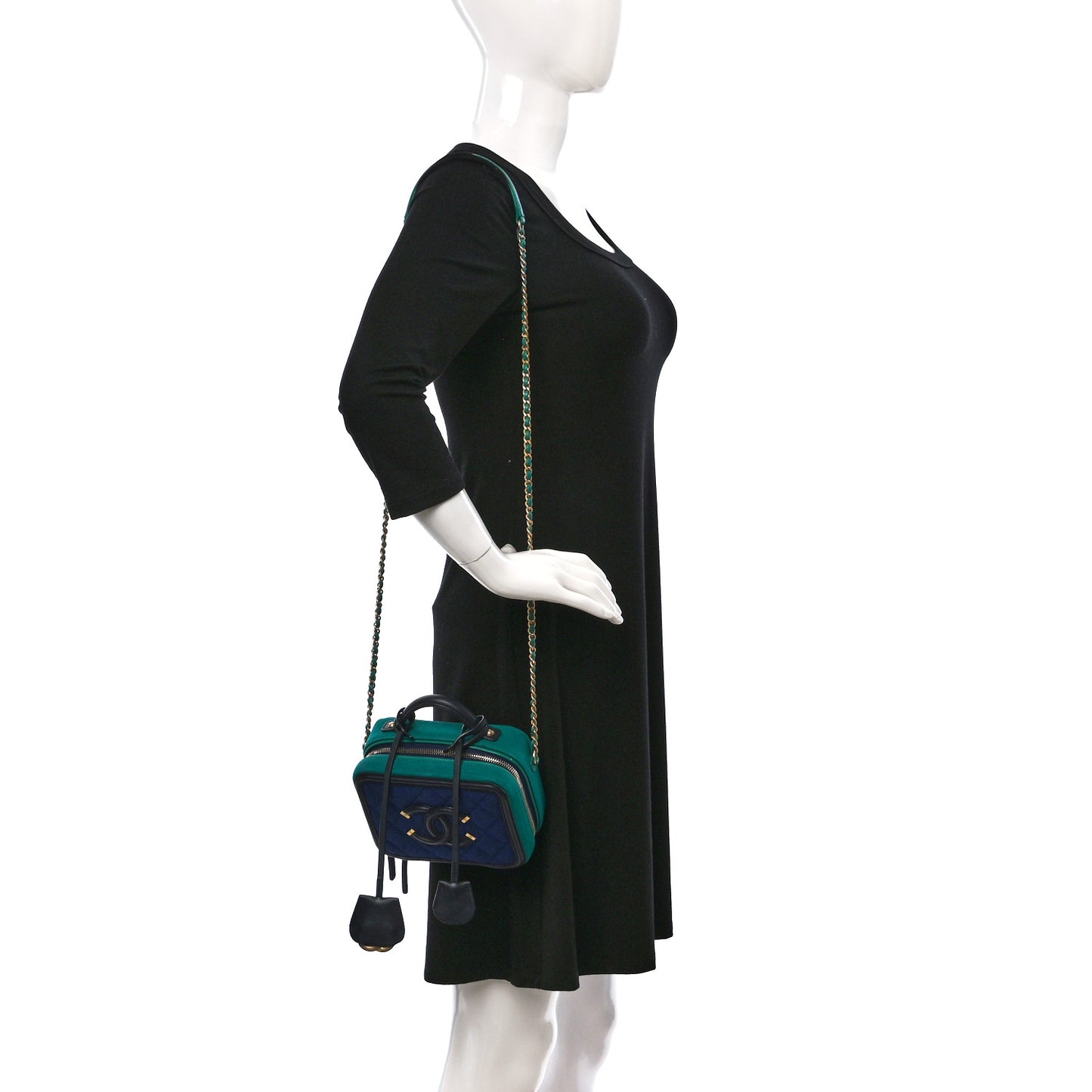 Jersey Quilted Small CC Filigree Vanity Case Blue Green