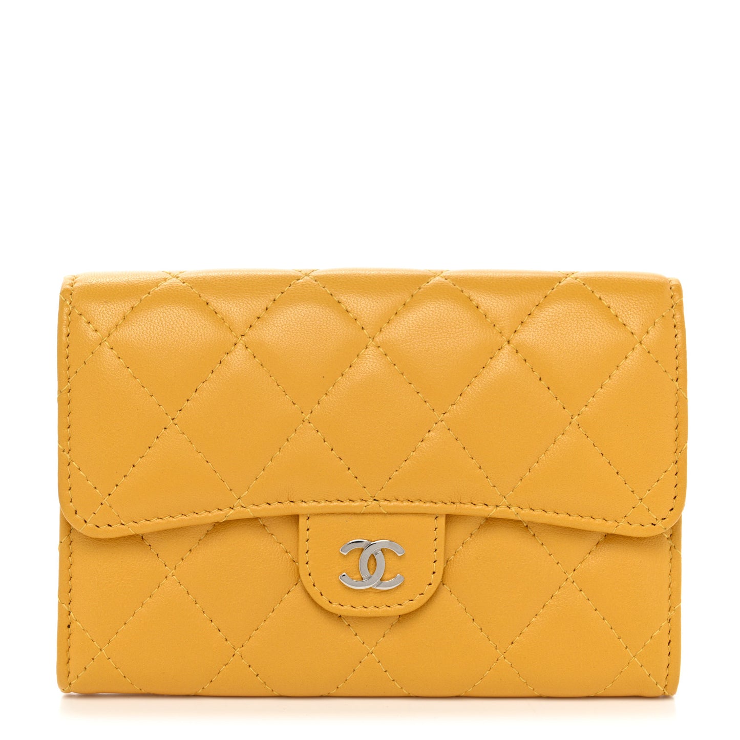 Lambskin Quilted Medium Flap Wallet Yellow
