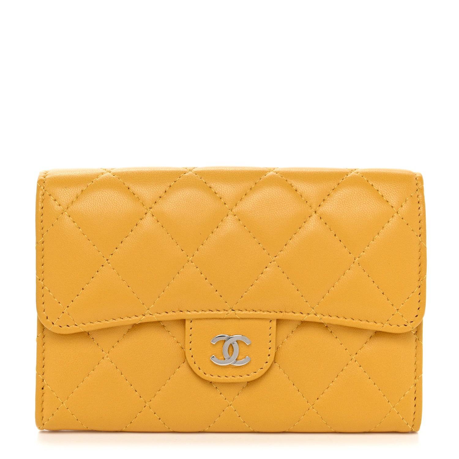 Chanel Lambskin Quilted Medium Flap Wallet Yellow 1 of 8