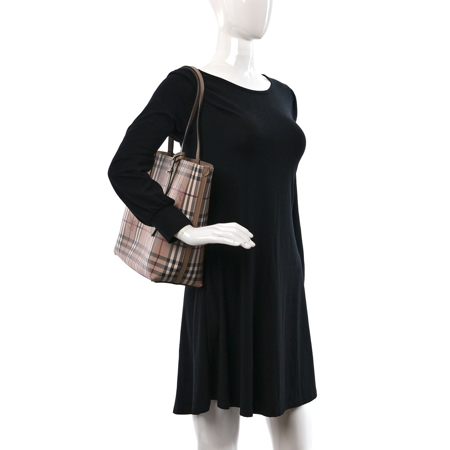 Grainy Calfskin Haymarket Check Medium Reversible Tote Camel