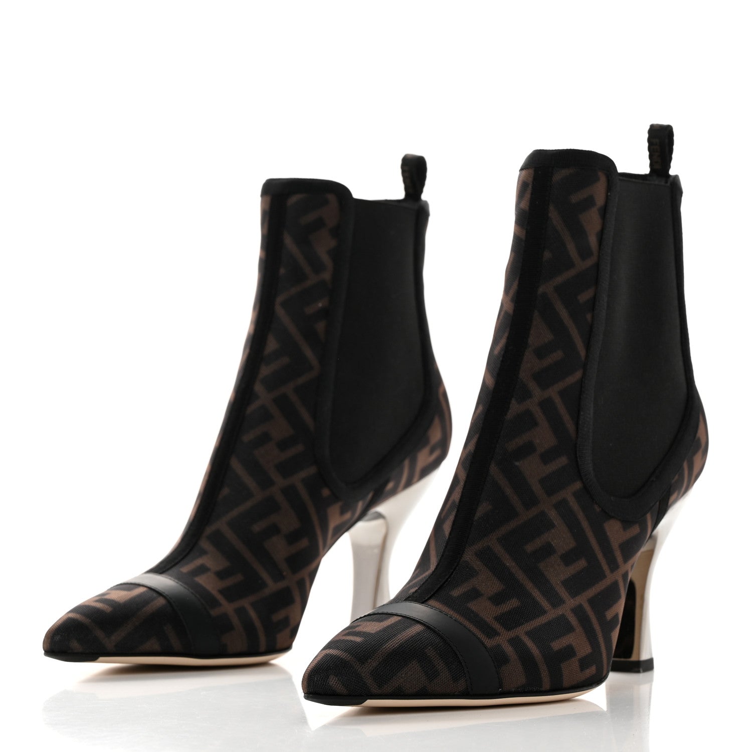 Fendi Mesh Tulle FF Colibri 85mm Ankle Booties 40 Tobacco Moro Black 3 of 8