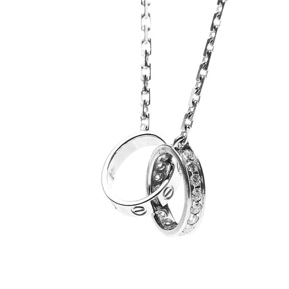 Cartier 18K White Gold Diamond Interlocking LOVE Necklace 5 of 8