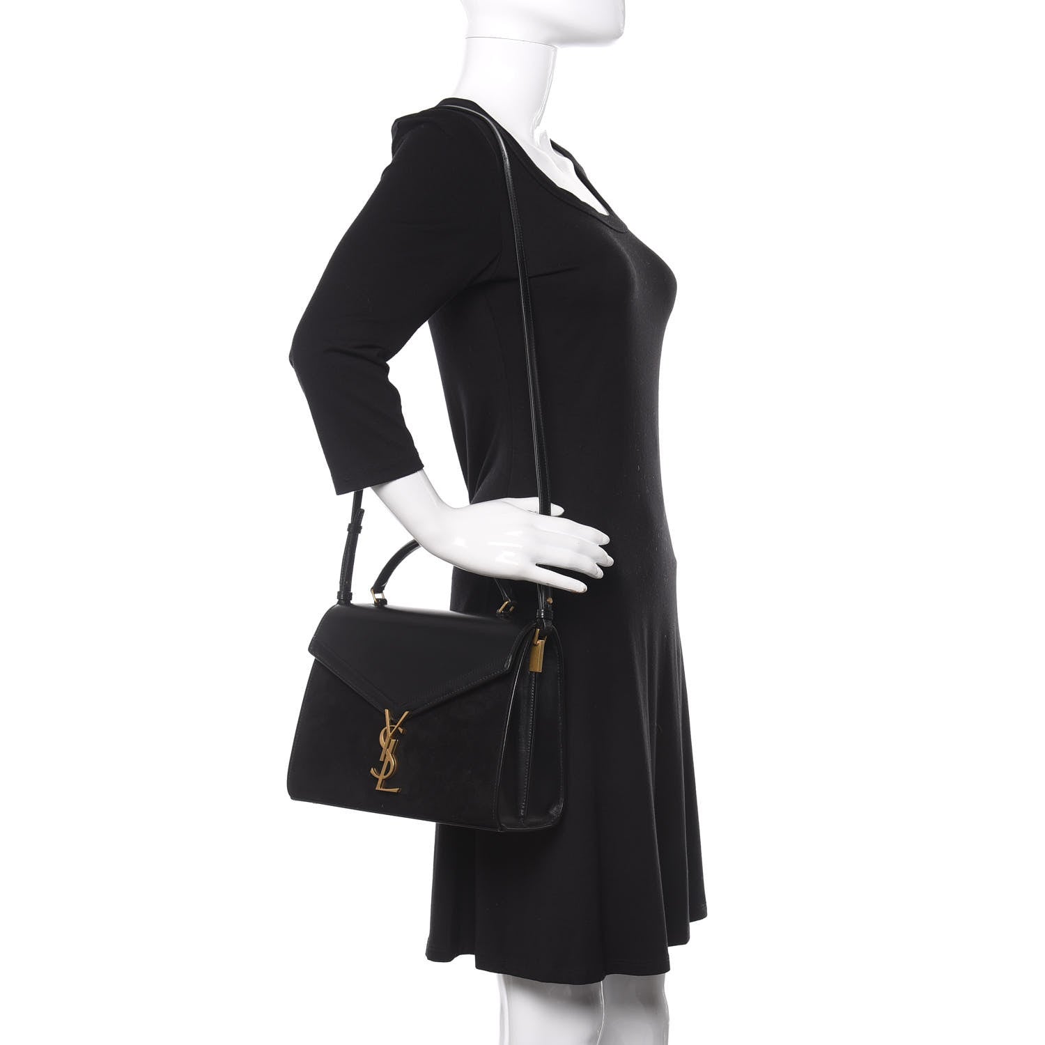 Saint Laurent Kid Scamosciato Smooth Calfskin Medium Classic Monogram Cassandra Top Handle Black Rouge Legion 2 of 9