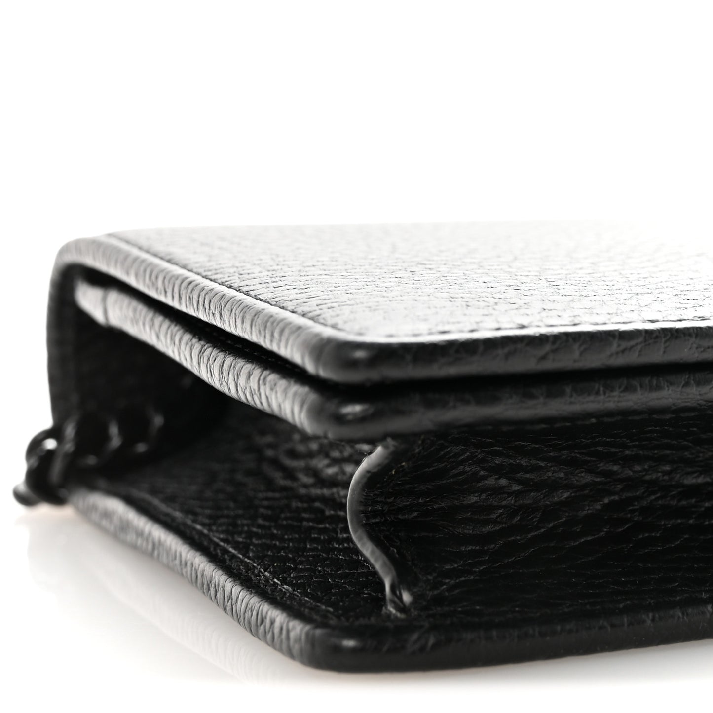 Dollar Calfskin Enamel Monochrome Mini GG Marmont Chain Wallet Black