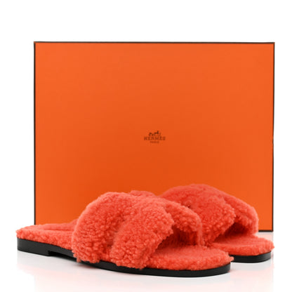 Hermes Woolskin Oran Sandals 37.5 Orange 8 of 8