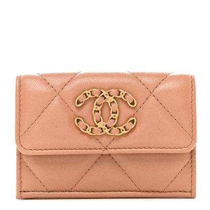 Chanel Goatskin Quilted Chanel 19 Small Flap Wallet Beige 1 of 8