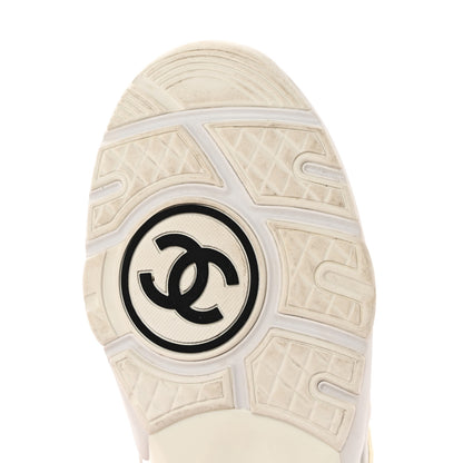 Chanel Suede Calfskin Fabric CC Sneakers 40 White 8 of 10