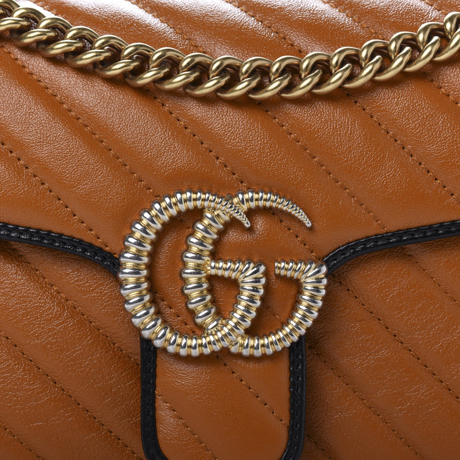 Gucci Vintage Effect Calfskin Matelasse Diagonal Small Torchon GG Marmont Shoulder Bag Cognac Black 11 of 12