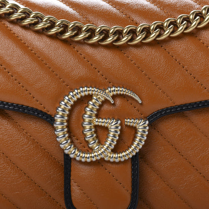 Gucci Vintage Effect Calfskin Matelasse Diagonal Small Torchon GG Marmont Shoulder Bag Cognac Black 11 of 12