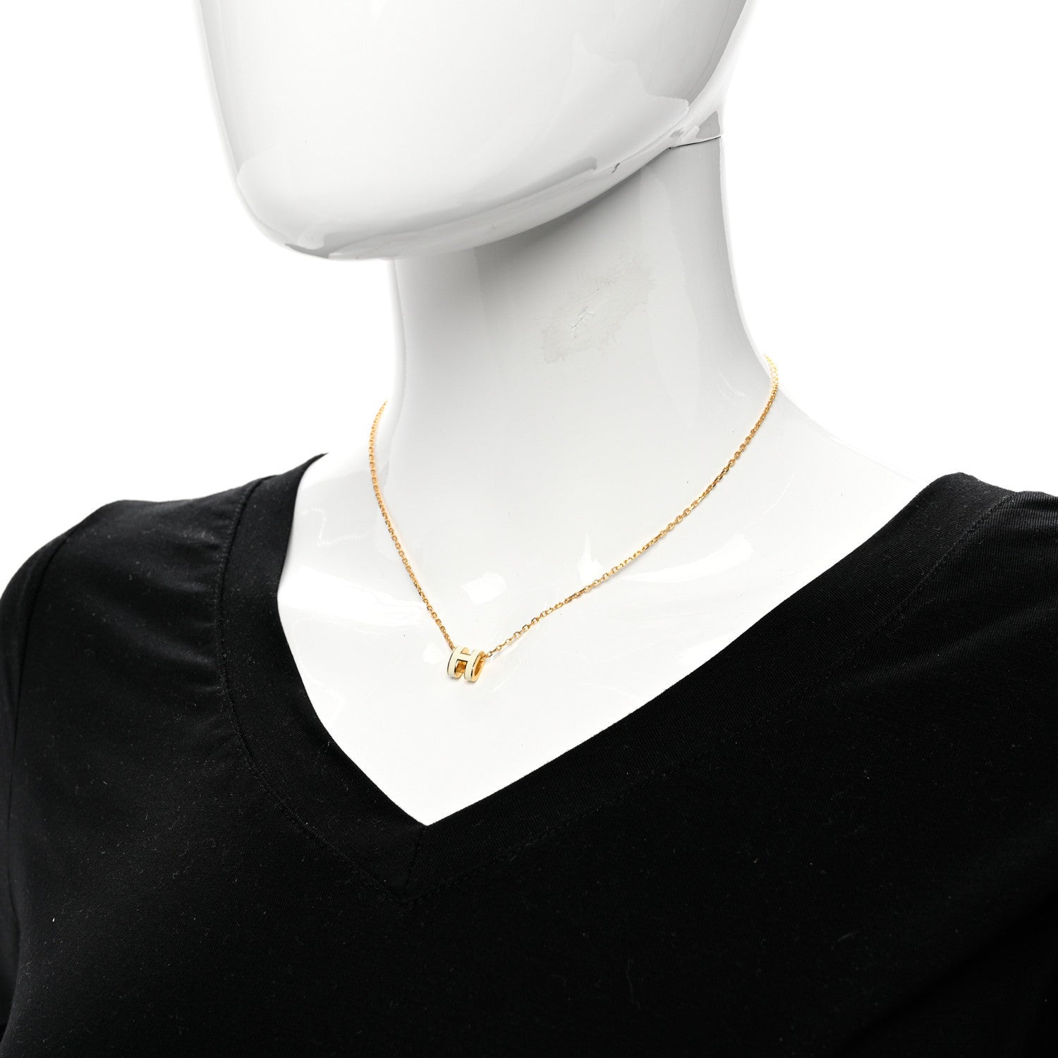 Hermes Lacquered Gold Mini Pop H Pendant Necklace White 1 of 5