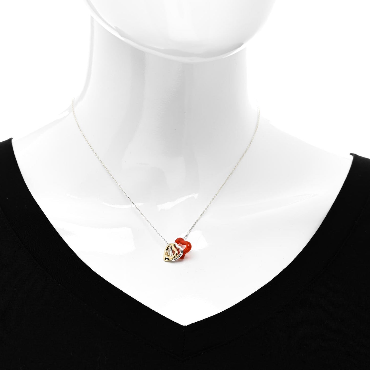 Sterling Silver 18K Yellow Gold Carnelian Elsa Peretti Triple Open Heart Pendant Necklace
