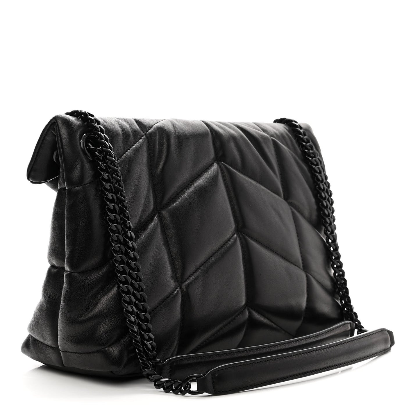 Lambskin Quilted Small Loulou Puffer Monogram Chain Satchel Black