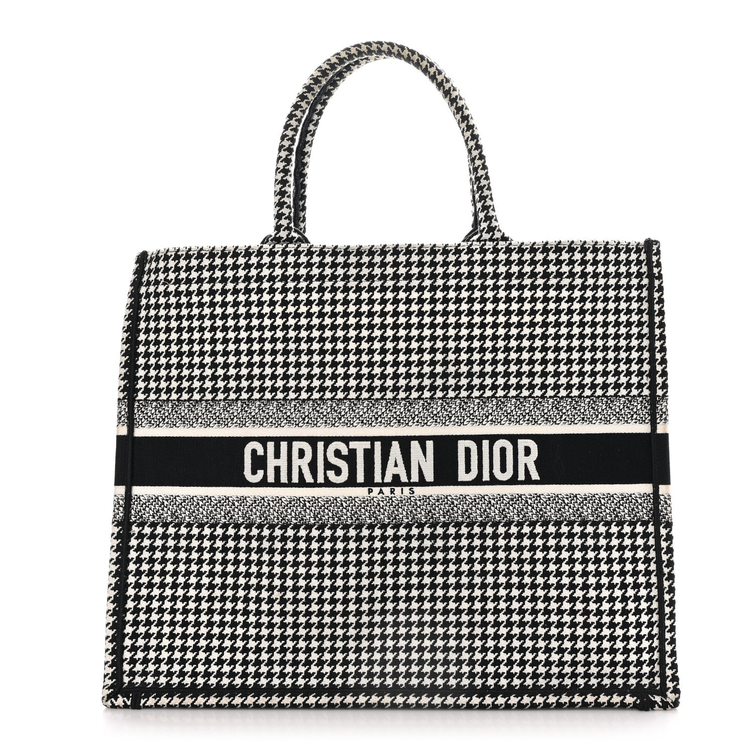 Christian Dior Canvas Houndstooth Embroidered Large Book Tote Black White 1 of 10