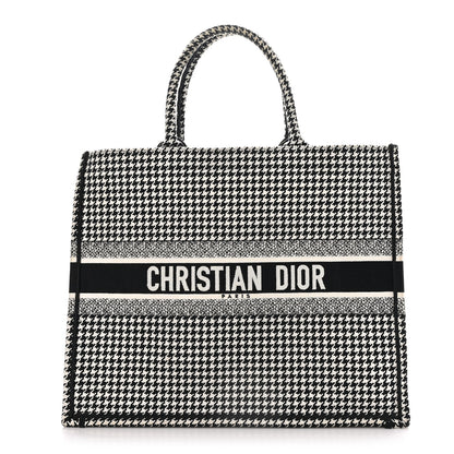 Christian Dior Canvas Houndstooth Embroidered Large Book Tote Black White 1 of 10