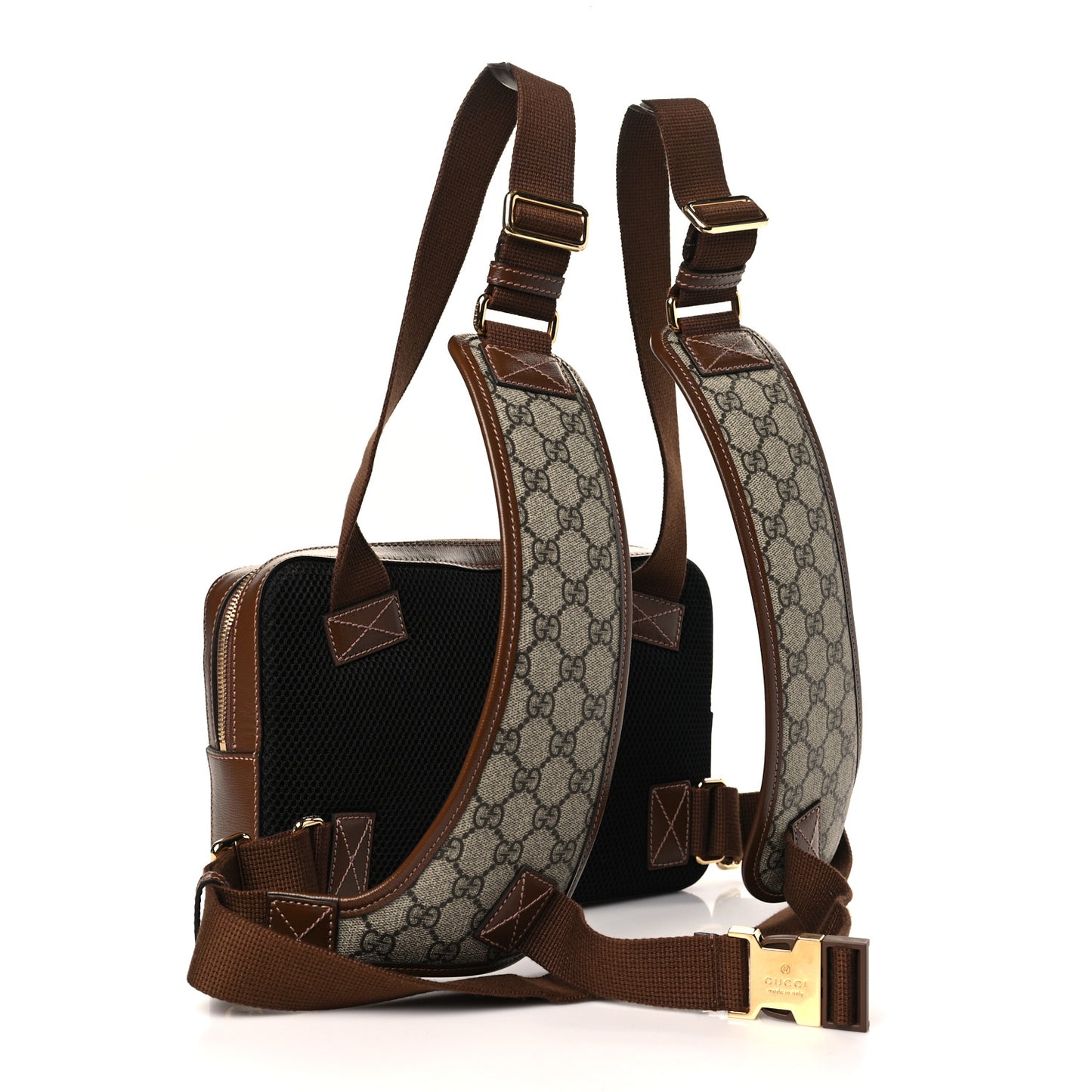 GG Supreme Monogram Textured Calfskin Retro Interlocking G Holster Bag Beige Ebony Brown Sugar