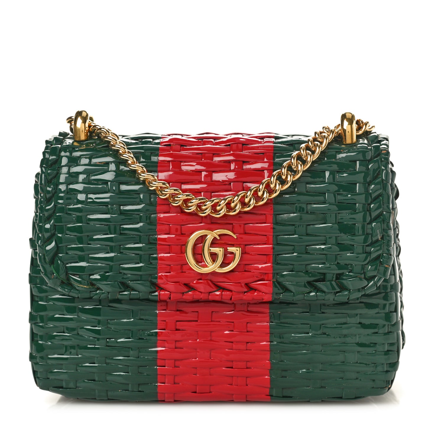 Glazed Wicker Stripe Mini Cestino Shoulder Bag Green Green