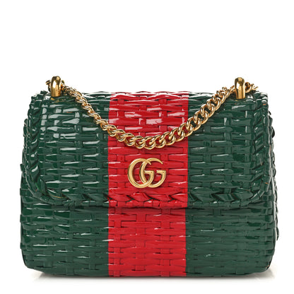 Gucci Glazed Wicker Stripe Mini Cestino Shoulder Bag Green Green 1 of 10