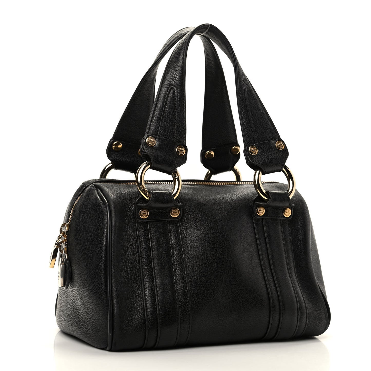 Grained Calfskin Studded Boston Bag Black