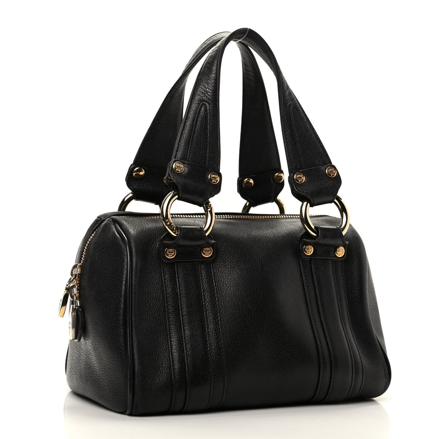 MCM Grained Calfskin Studded Boston Bag Black 3 of 9