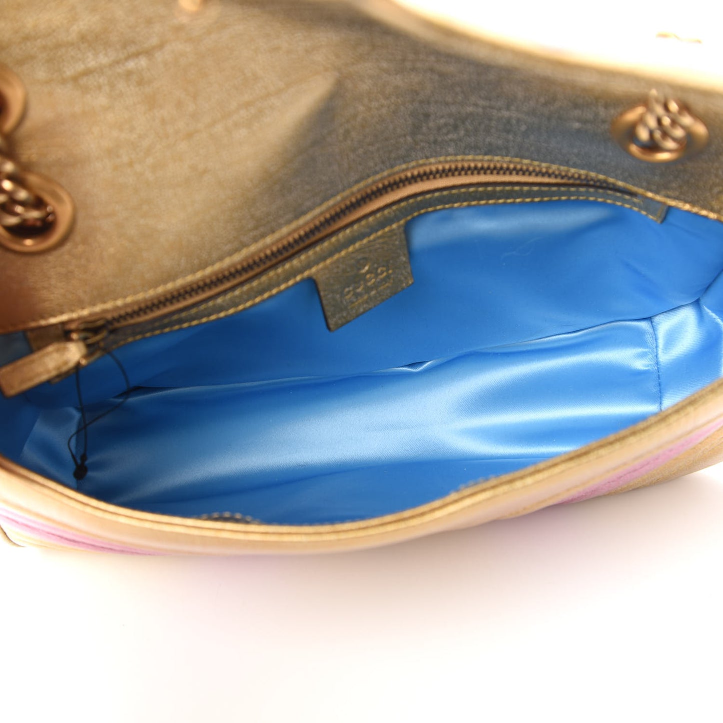 Metallic Calfskin Matelasse Small GG Marmont Shoulder Bag Gold Pink