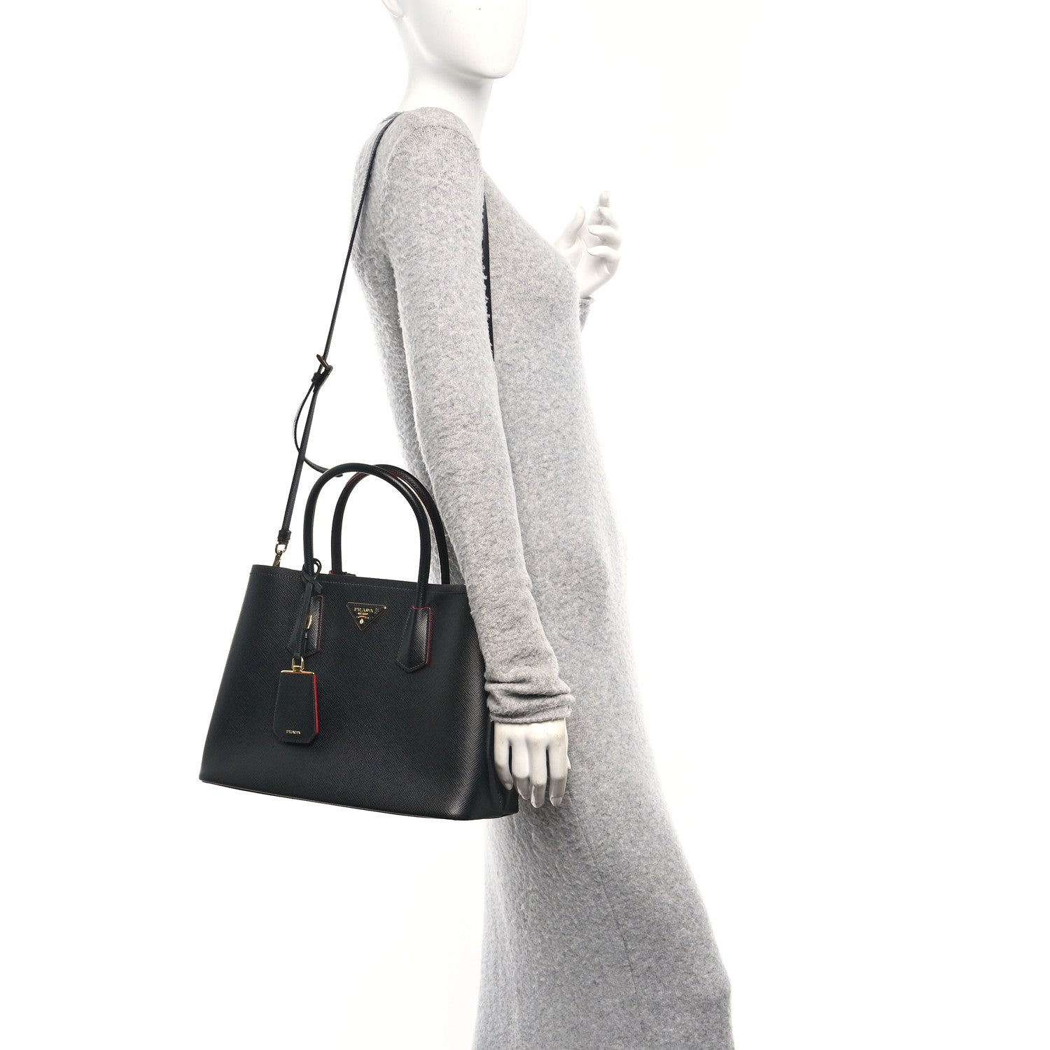 Prada Saffiano Cuir Medium Double Bag Black Fuoco 2 of 9