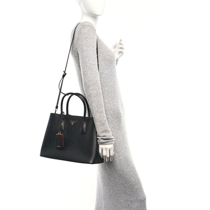 Prada Saffiano Cuir Medium Double Bag Black Fuoco 2 of 9