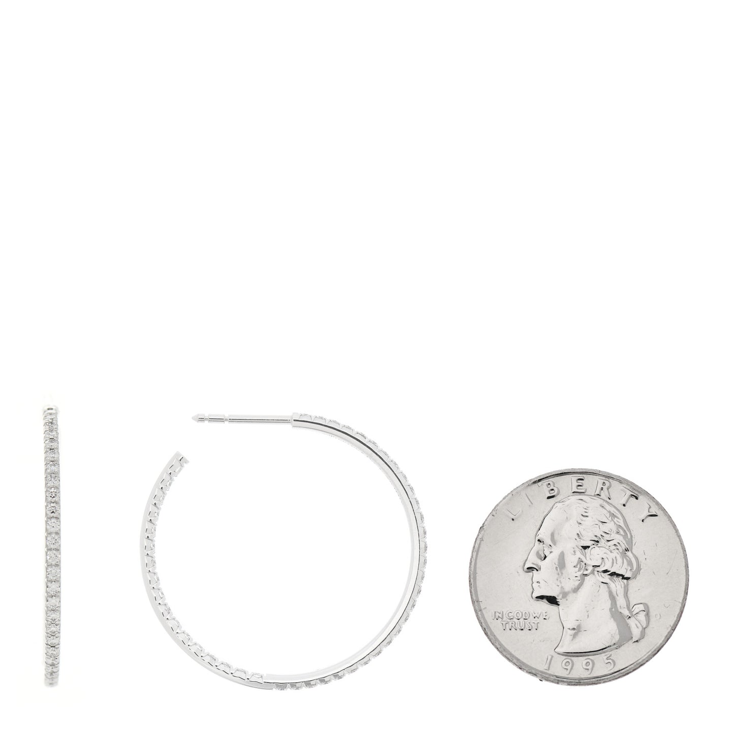 18K White Gold Diamond Large Metro Hoop Earrings
