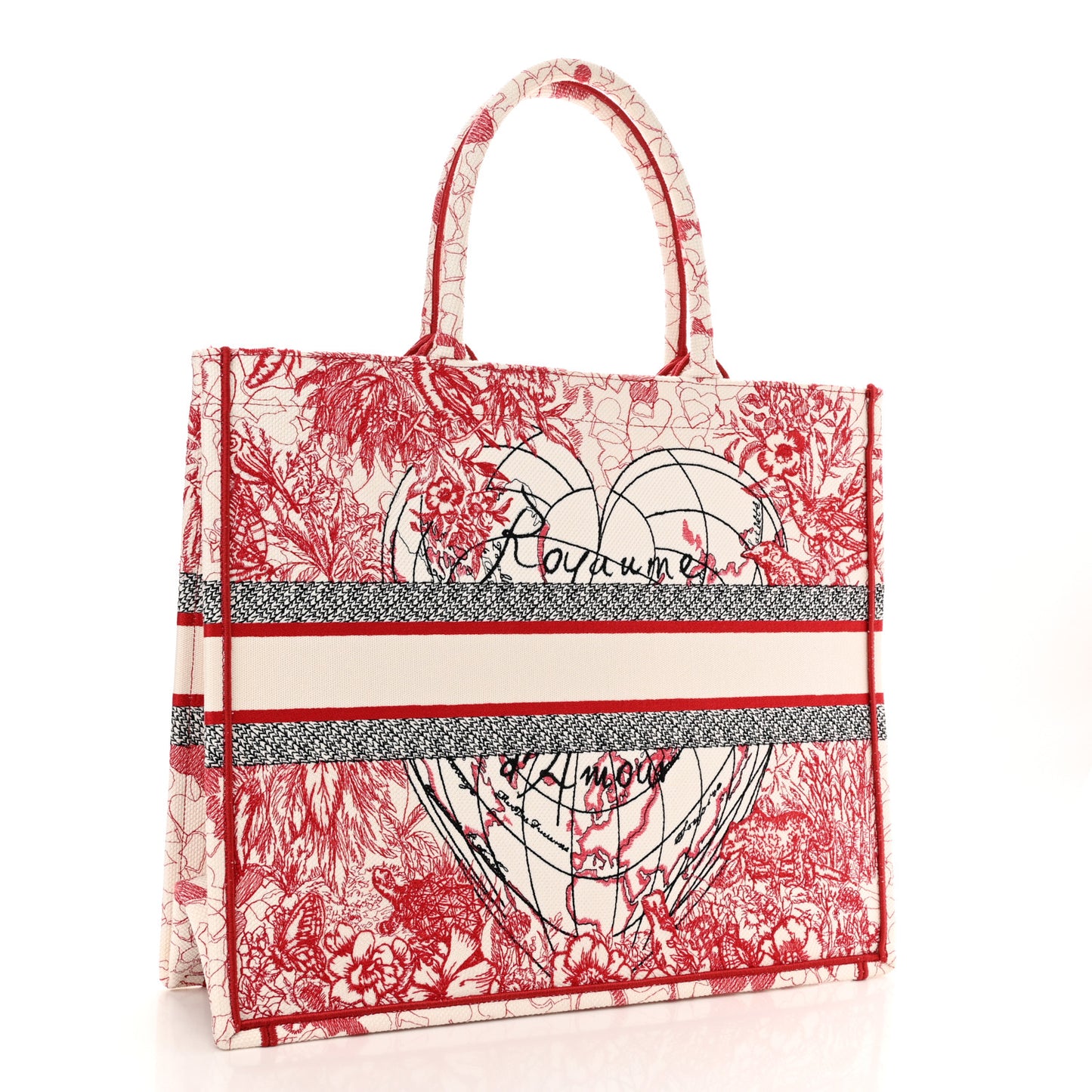Canvas Embroidered Large Dioramour D-Royaume Book Tote Red Multicolor