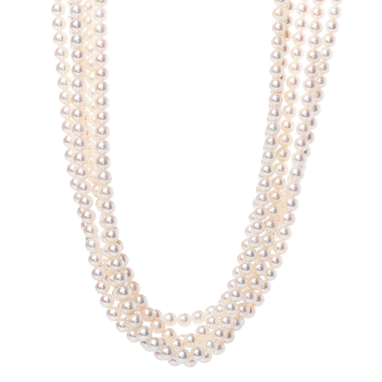 14K White Gold Akoya Pearl 4.5-6mm Five Strand Necklace