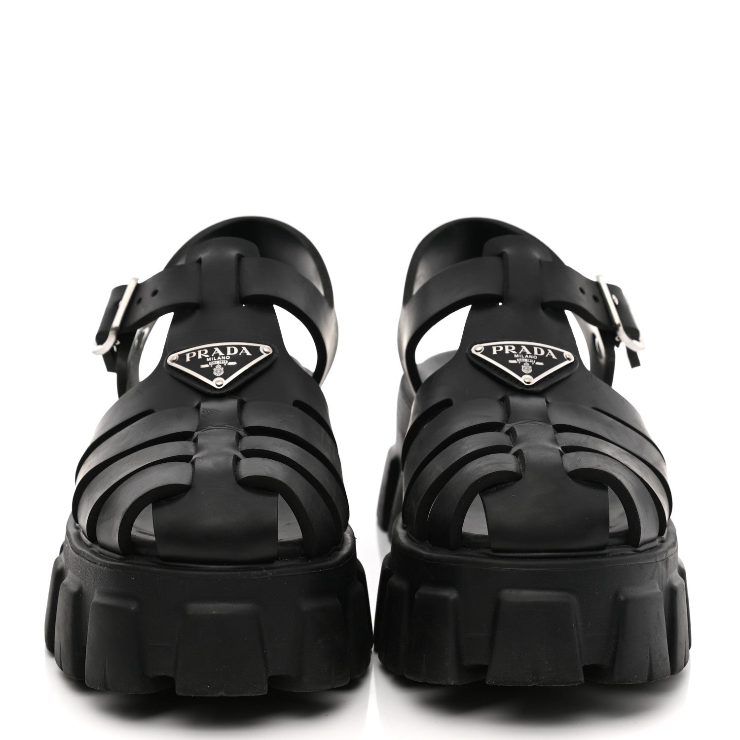 Prada Foam Rubber Triangle Logo Monolith 55mm Cage Sandals 38 Black 2 of 7