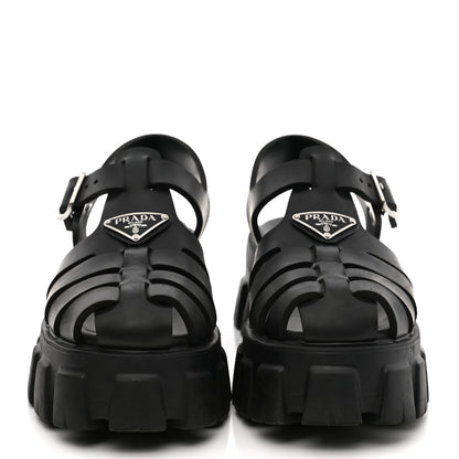 Prada Foam Rubber Triangle Logo Monolith 55mm Cage Sandals 38 Black 2 of 7