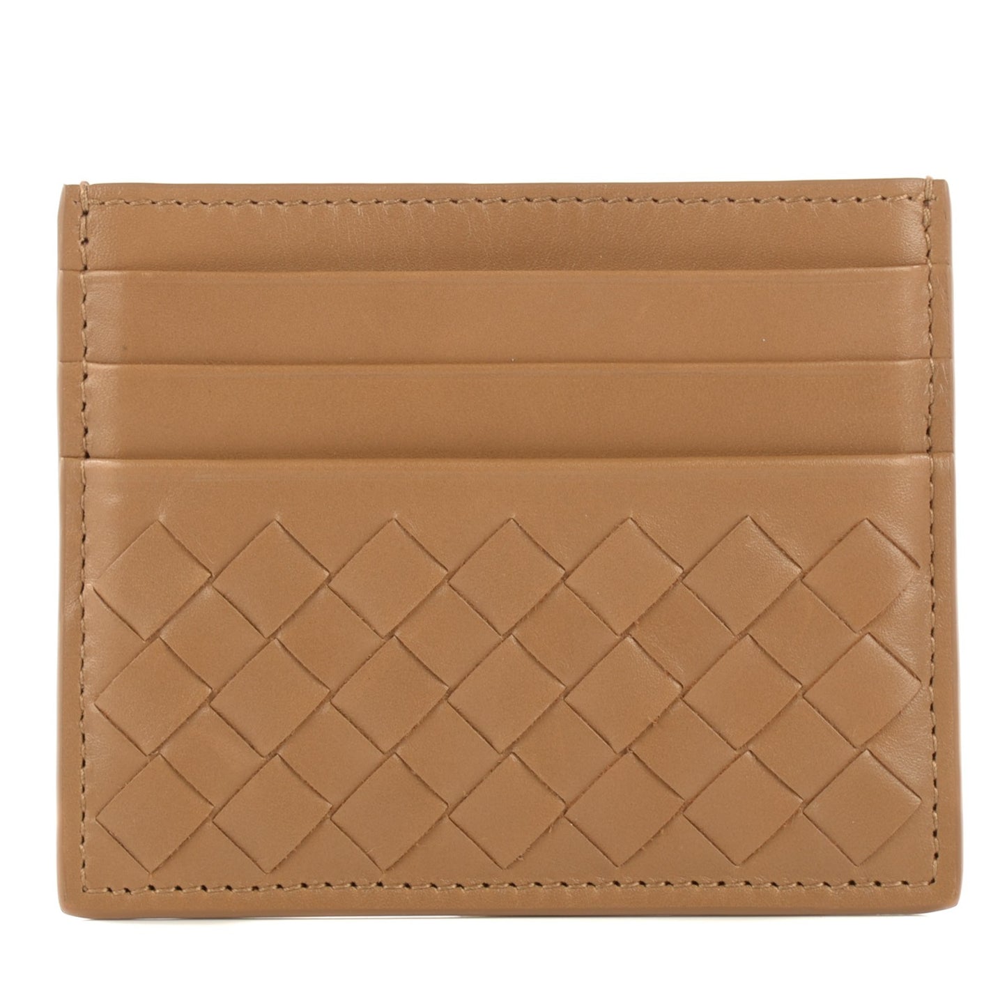 Nappa Intrecciato Card Case Camel
