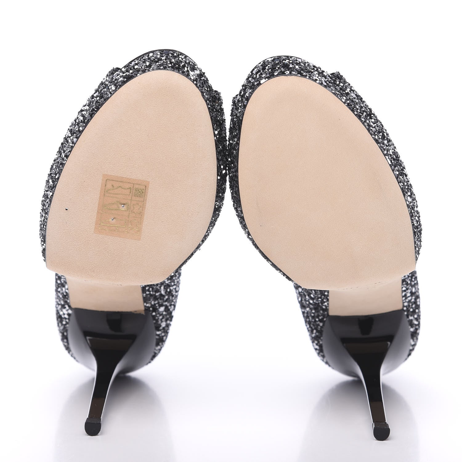 Jimmy Choo Coarse Glitter Crown 120 Peep Toe Platform Pumps 35 Silver Black 5 of 7