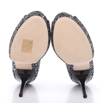 Jimmy Choo Coarse Glitter Crown 120 Peep Toe Platform Pumps 35 Silver Black 5 of 7