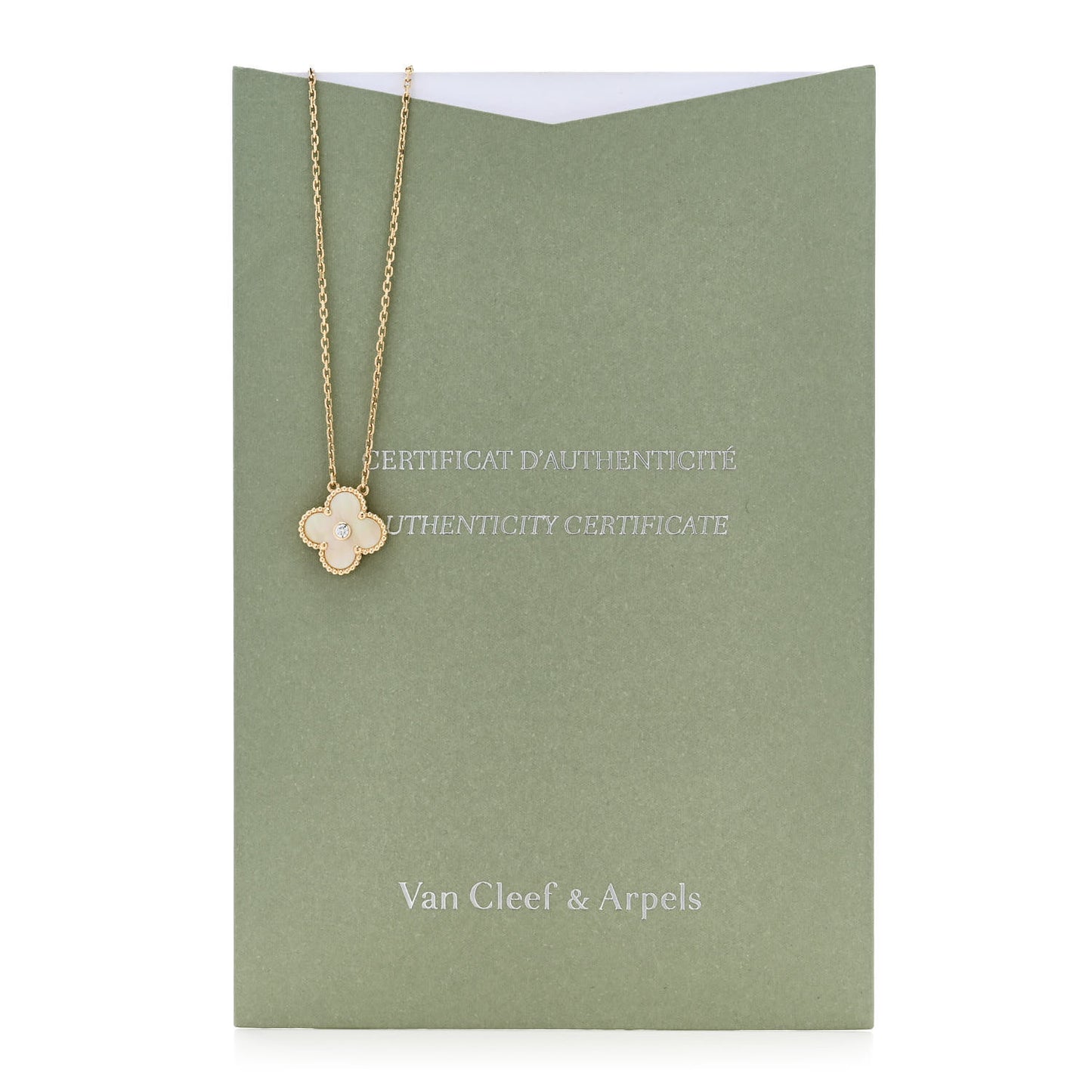 18K Yellow Gold Diamond Yellow Mother of Pearl Vintage Alhambra Pendant Necklace